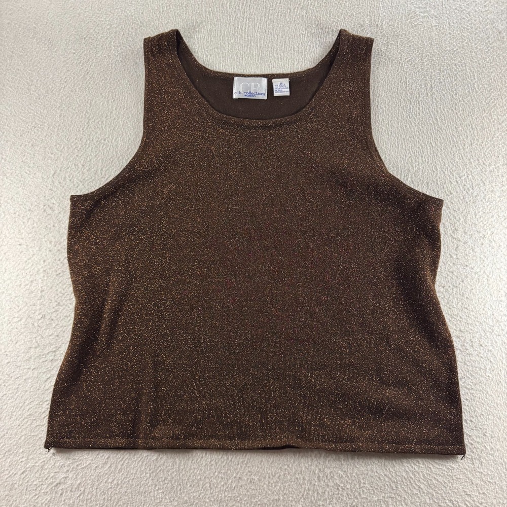 C.B. Collections Tank Top Womens 2X Bronze Metallic Knit Shimmer Scoop Night Out